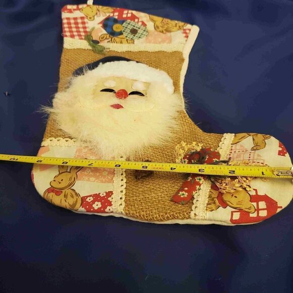 Vtg Santa Claus Patched Christmas Stocking - Picture 7 of 8